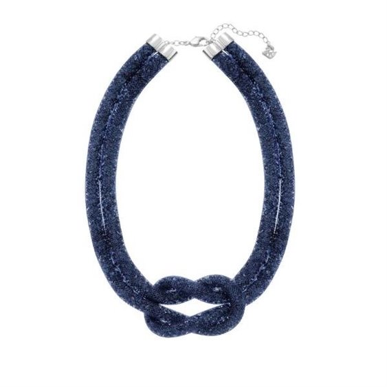 Swarovski Women's Knot Necklace - Stardust Blue Crystal Nylon Fishnet Tube